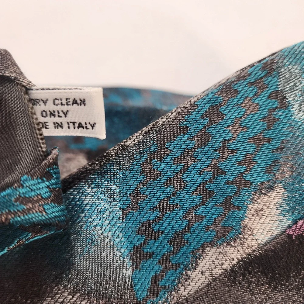Bally Vintage Silk Tie Made in Italy 58 in Abstract Patchwork Blue Grey Black